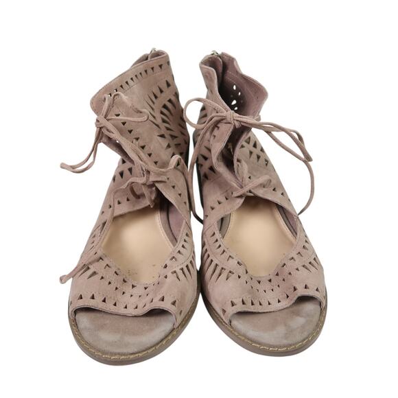 Vince Camuto Tarita Taupe Suede Leather Cut-Out Open Toe Booties 9 - Picture 2 of 6